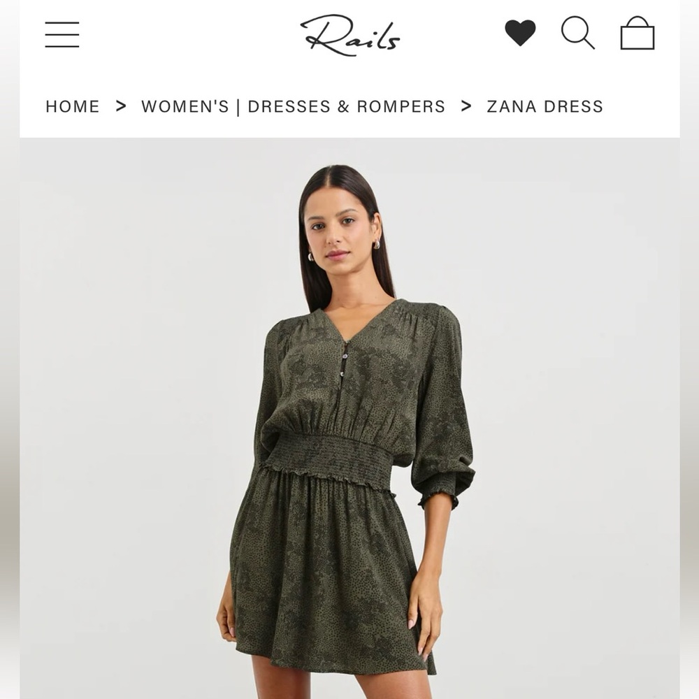 Rails Zana dress. Size small - olive and black print- double ruffle hem